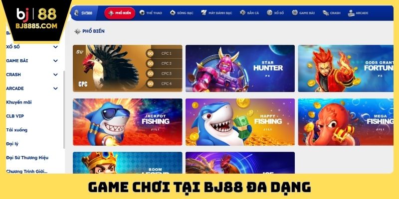 Game chơi tại BJ88 đa dạng